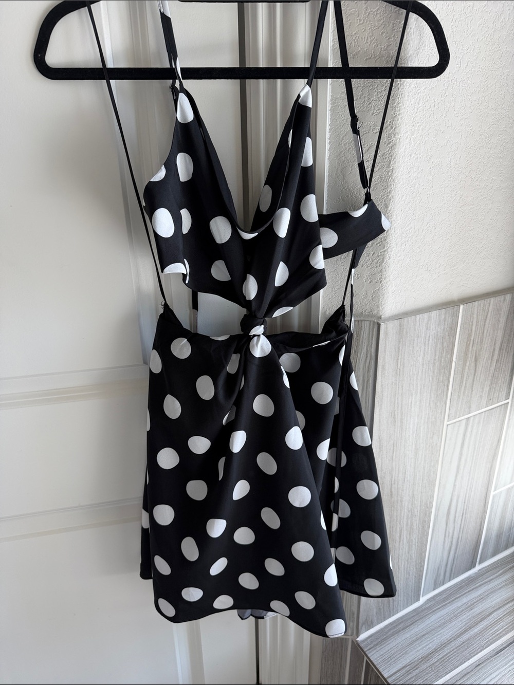 Vici Black & White Polka Dot Tie-Front Slip Dress